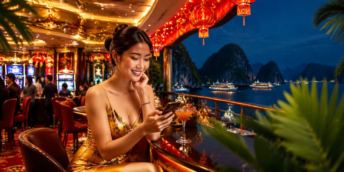 Người chơi trải nghiệm casino trên điện thoại trong dịp Tết tại vịnh Hạ Long